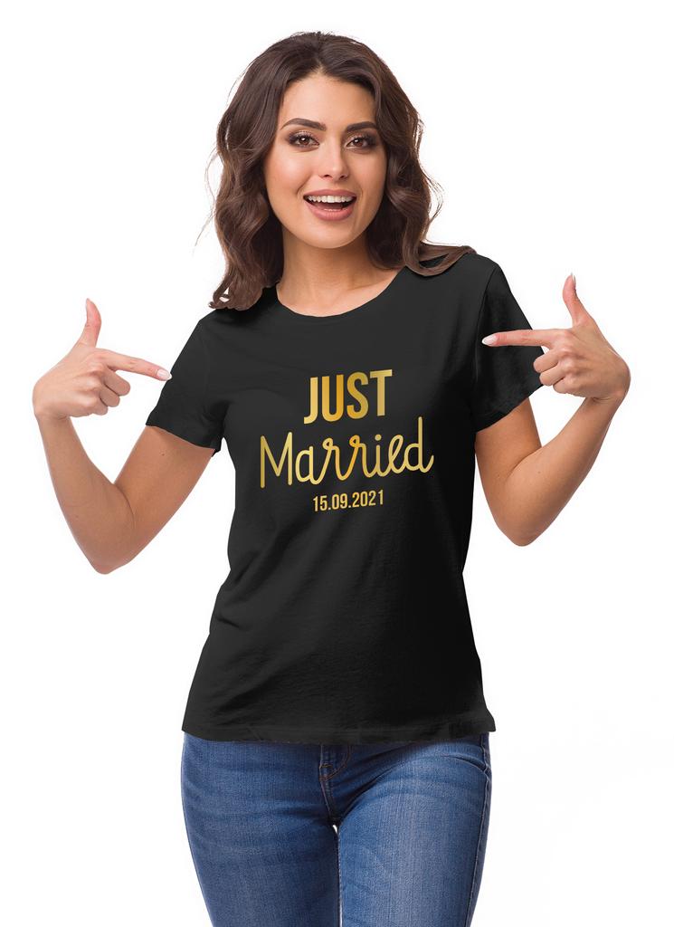 Inkdotpot Personalized Womens Tshirt Top Just Married Wedding  Announcement