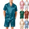 Men's Short Sleeve Pajama Set Button Down Shirt with Notched Collar and Matching Shorts Soft Lightweight Lounge Sleepwear S To XXXXL
