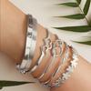6pcs/Set Double Heart Love Letter Flower Open Bangle For Women, Daily Wear & Party Gift, Gold Color