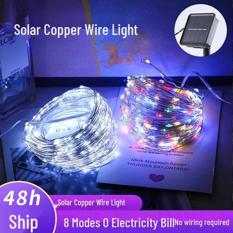 LED Solar Copper Wire String Lights - Colorful, Flashing, Waterproof Outdoor Lights for Courtyard/Balcony, Starry Sky Atmosphere