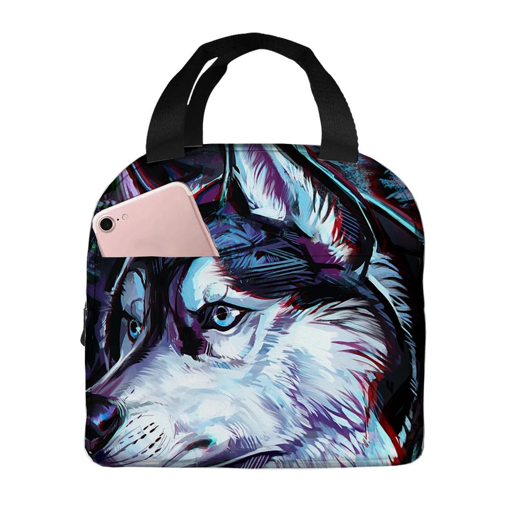 wolf angry animal  Portable Aluminum Foil Thickened Insulated Office Lunch Bag Waterproof Lunchs Bags Tote Bags