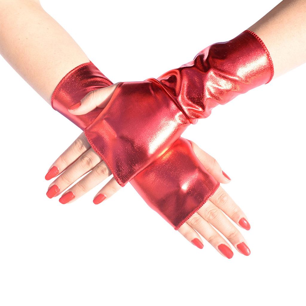 Retro Glanz Leder Kurze Fingerlose Handschuhe Cos Tanzhandschuhe Verkleidungshandschuhe für Festival Verkleidungsparty