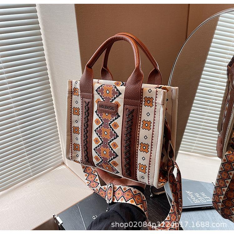 2025 New Ladies Bohemian Vintage Canvas Large Capacity Handheld Shoulder Bag Handbag