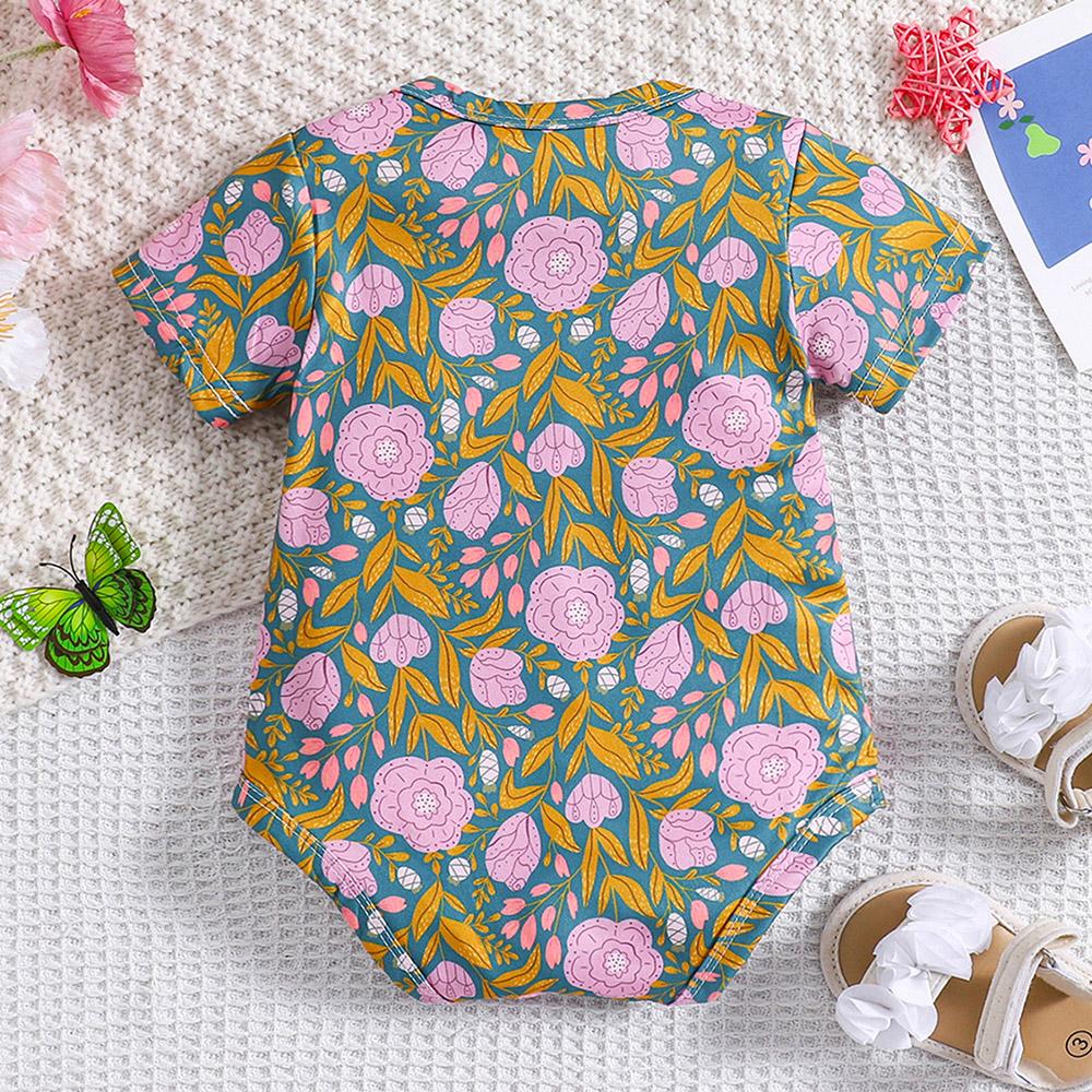 6-18Months Baby Girl Flower Full Print Onesie Short Sleeve Bodysuit