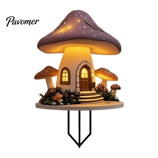 Waterproof Garden Stakes Mushroom Hut Stake, Whimsical Acrylic Yard Art Fairy Unique Gardening Gift Tale Cabin Outdoor Ornament for Lawn Patio Flower