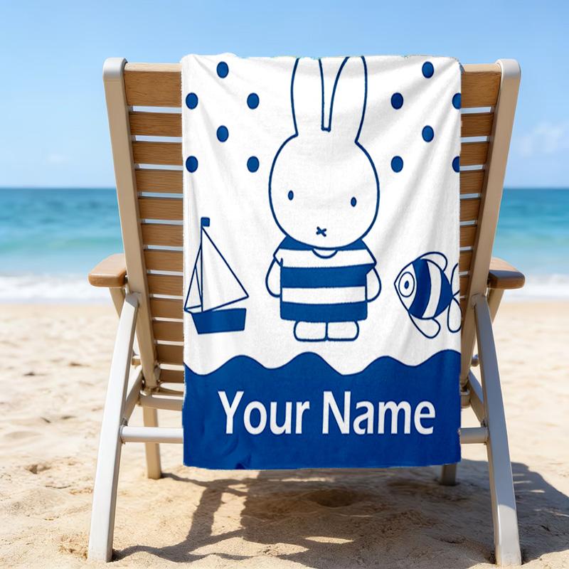 1pc Miffy3 Beach Towel with Custom Name, Beach/Swimming/Bath/Picnic/Camping Towel, Suitable for Seaside Beaches