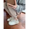 Cowhide Version~ Shows Long Legs and Reduces Age, Round Head Lace-up Board Shoes, Thick Soles and Velvet To Increase Height, Little White Shoes