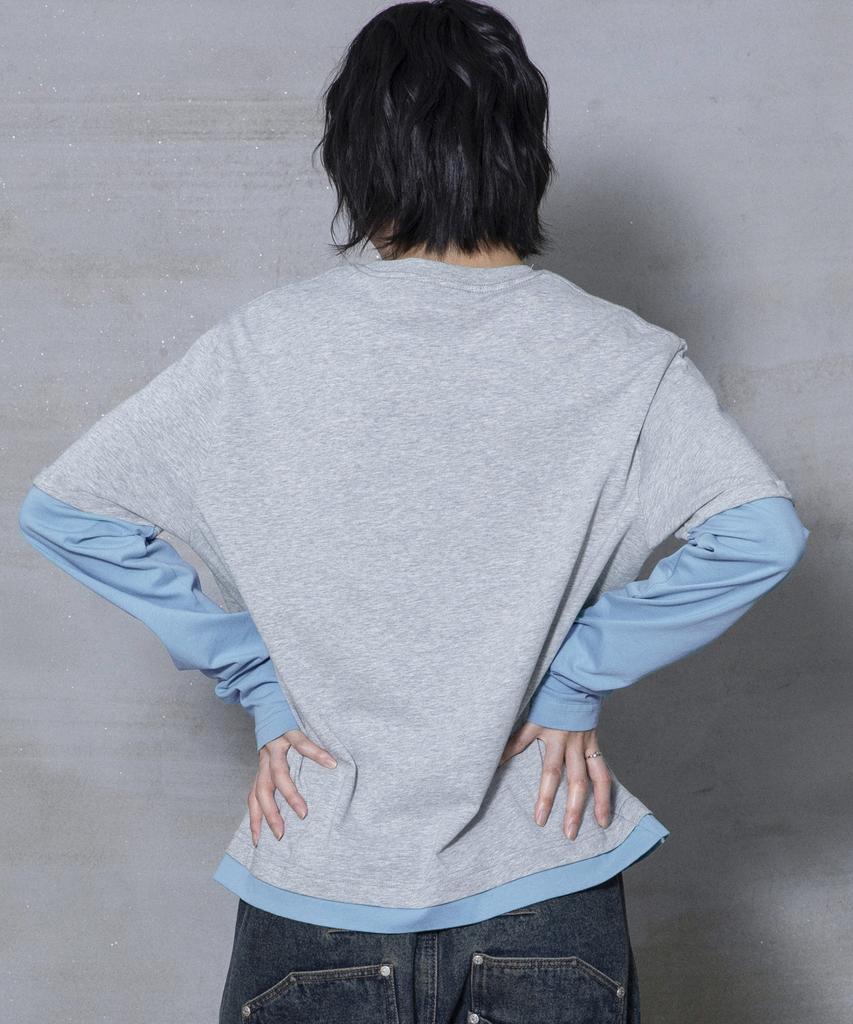 XTONZ Xtt166 Roll-Up Layered Crop Long Sleeve (Gray)
