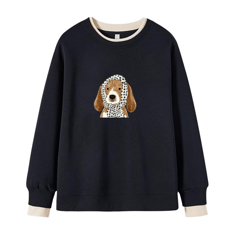 La Chapelle Women's Puppy Print Color-Block Sweatshirt