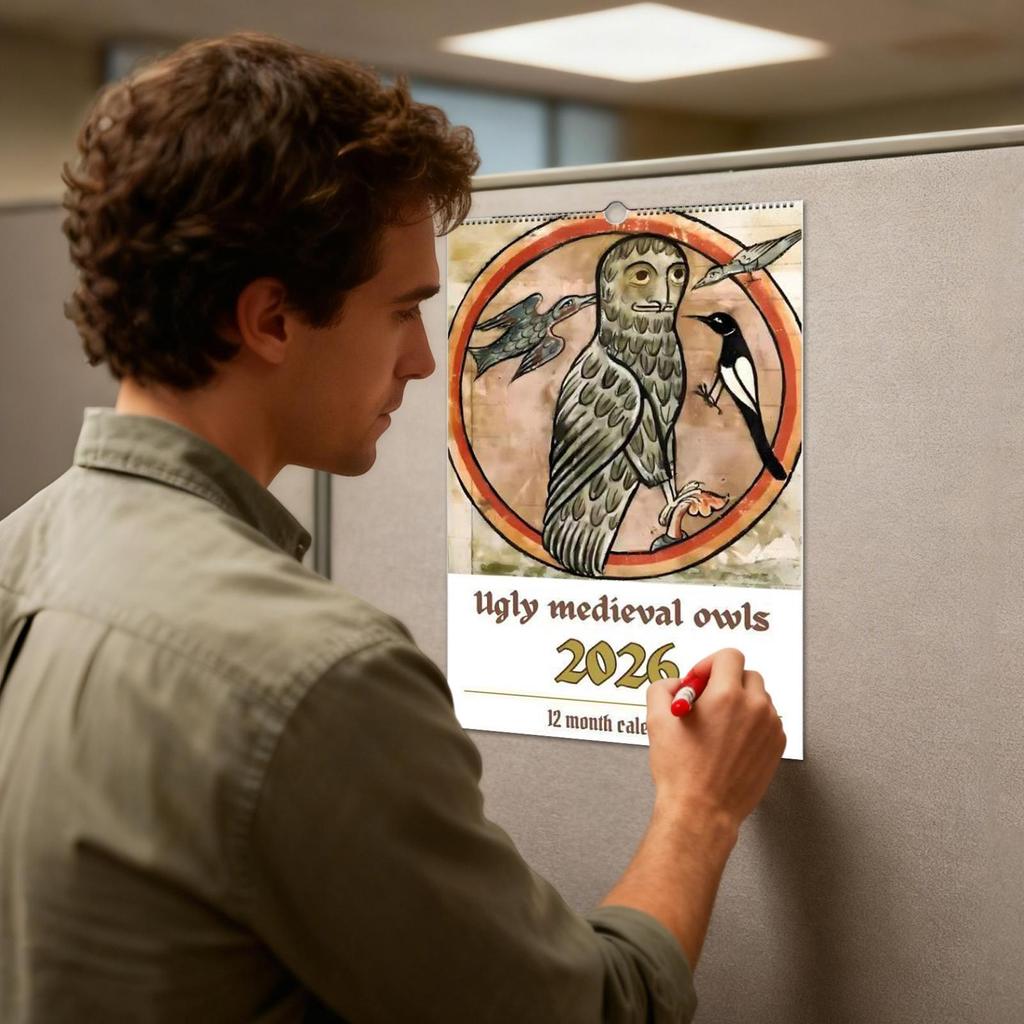 2026 Kalender Mittelalterliche Eulen Terminplaner Monatliche Wandkalender für Freunde Familie Wohnzimmer Arbeitszimmer Wohnung