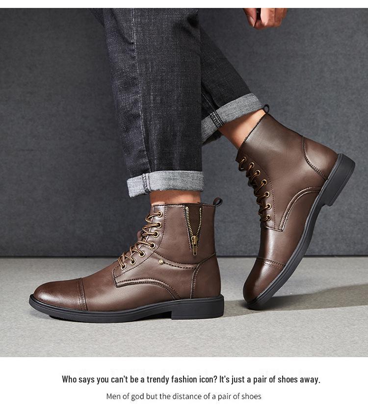 Men's British Style Winter Leather High-Top Boots for Casual Outdoor Workwear