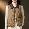 Women Lapel Collar Padded Vest Wavy Stitching Button Front Two Pockets Sleeveless Autumn Winter Vest