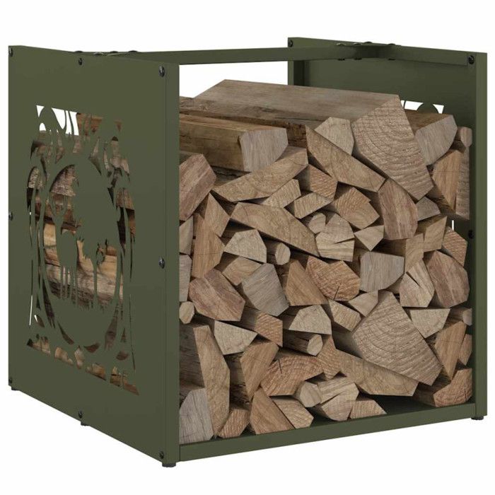 VidaXL Portant de bois chauffage vert olive 40x40x40 cm, support à bûches de cheminée, support à bûches, support à bûches 864252