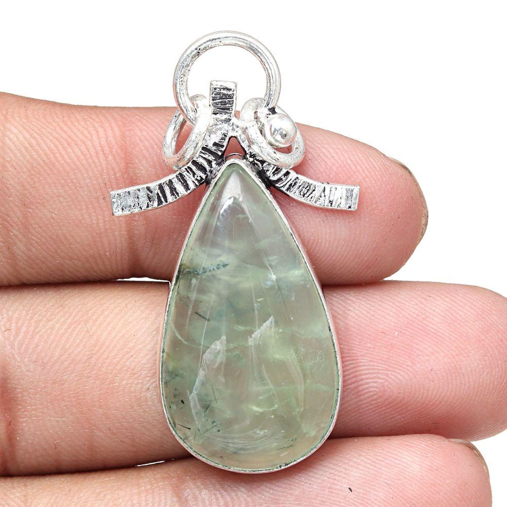 Necklace Prehnite Marlene Gemstone Handmade Silver Jewelry 1.75"