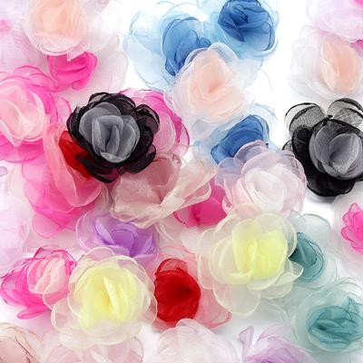 4pcs 5cm Chiffon Fabric Flower Head Colorful Artificial Flowers For Wedding Party DIY Clothing Earrings Decoration Accessories