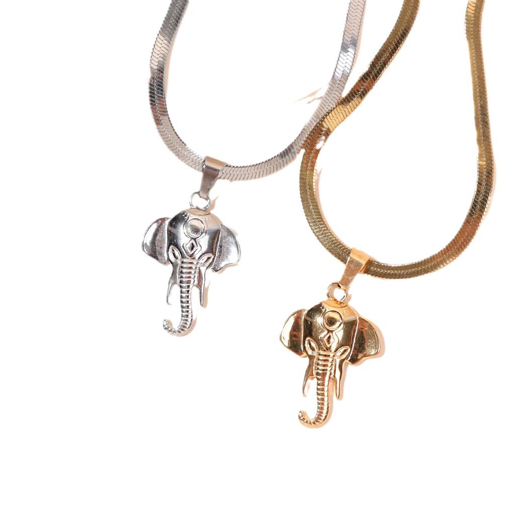 Vintage 316L Stainless Steel 3D Solid Elephant Head Necklace Pendant Women Mens Fashion Cute Animal Blade Chain Choker Jewelry