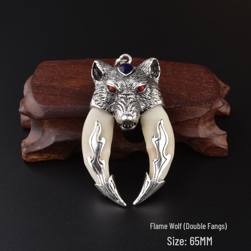 Sterling Silver Wolf Tooth Pendant Necklace: Real Wolf Dog Tooth Tip, Men's & Women's Retro Tibetan Silver Long Necklace.