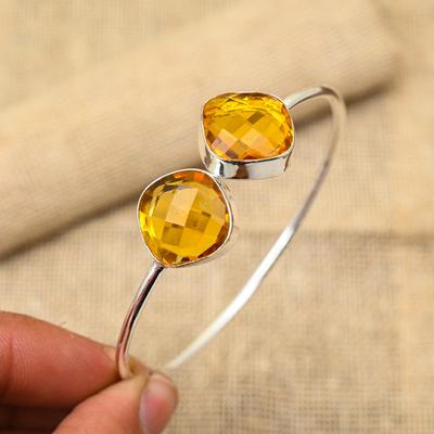 Lovely Honey Topaz Gemstone Handmade 925 Sterling Silver Jewelry Adjustable Cuff For Women