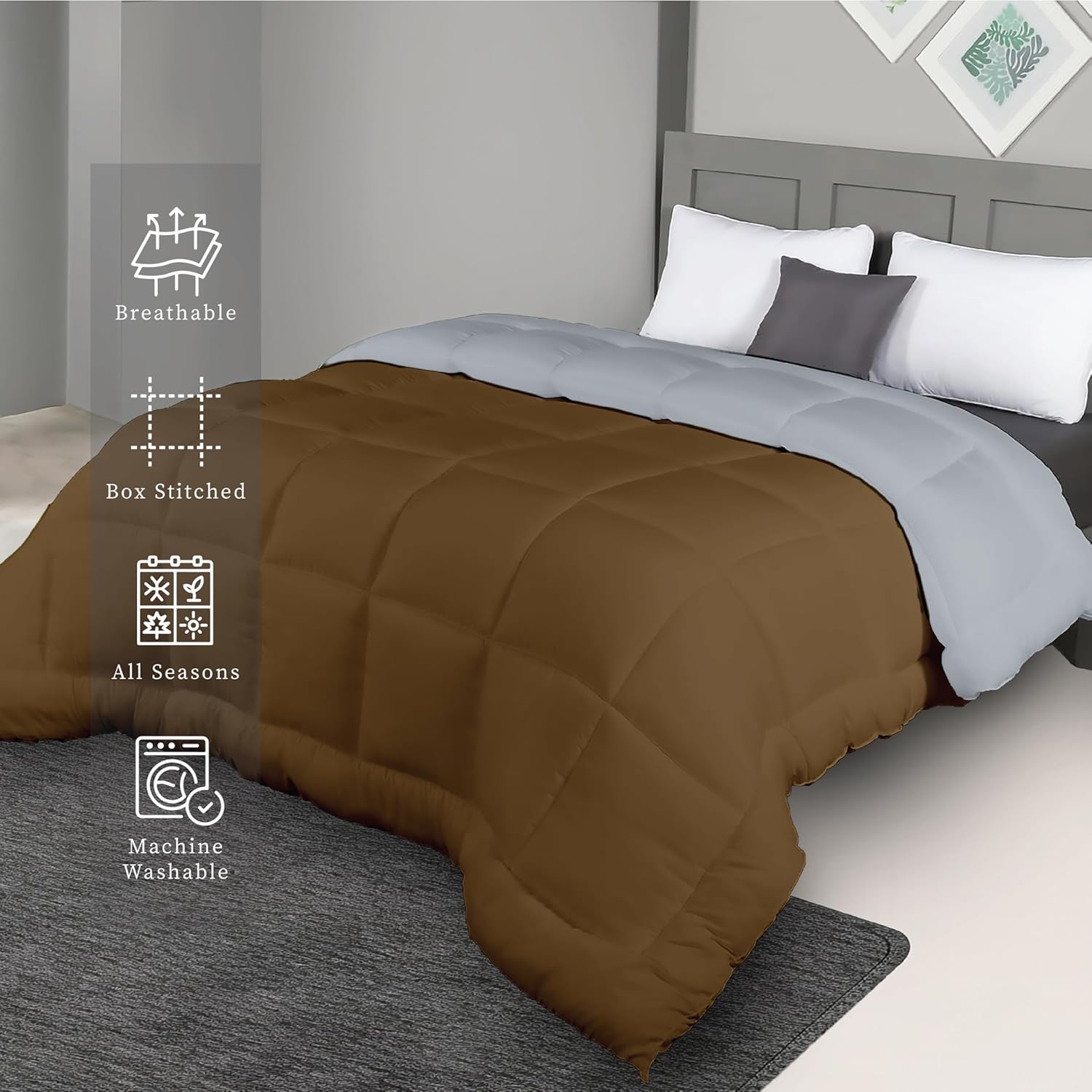 Plush Reversible Microfiber Comforter Single Bed| 220 GSM Single Bed, Quilt, Duvet, 110 GSM ASH Grey +Tapenade SINGAL
