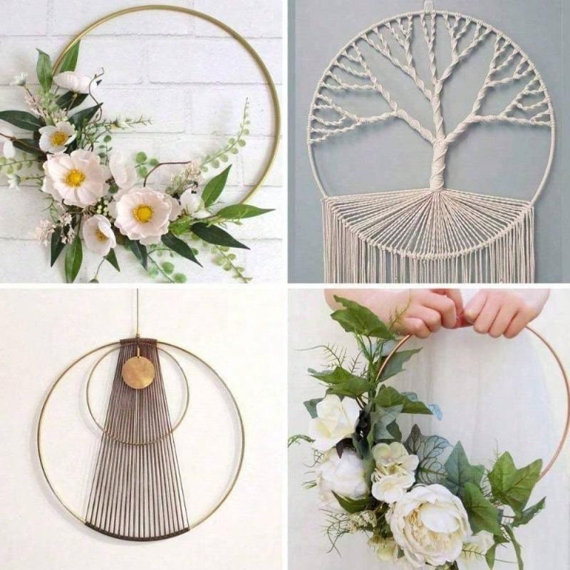 Stylish Metal Wreath Hoop with Floral Design DIY Hanging Craft for Wedding Decoration Artificial Flower Ring for Bridal Events