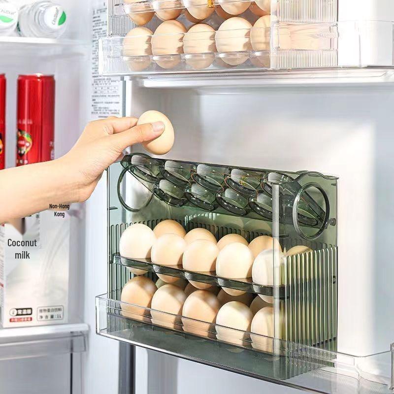 

Three-Layer Flip-Up Egg Storage Box for Refrigerator - Fresh-Keeping Kitchen Organizer Transparent White 1 Piece