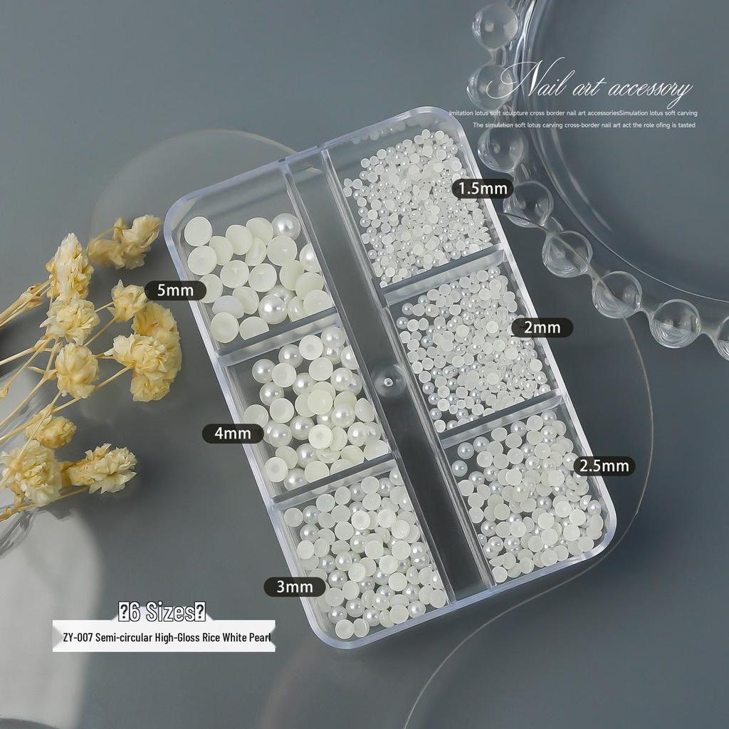 High-Gloss Mixed Size Flat-Back White Pearl Nail Art Gems