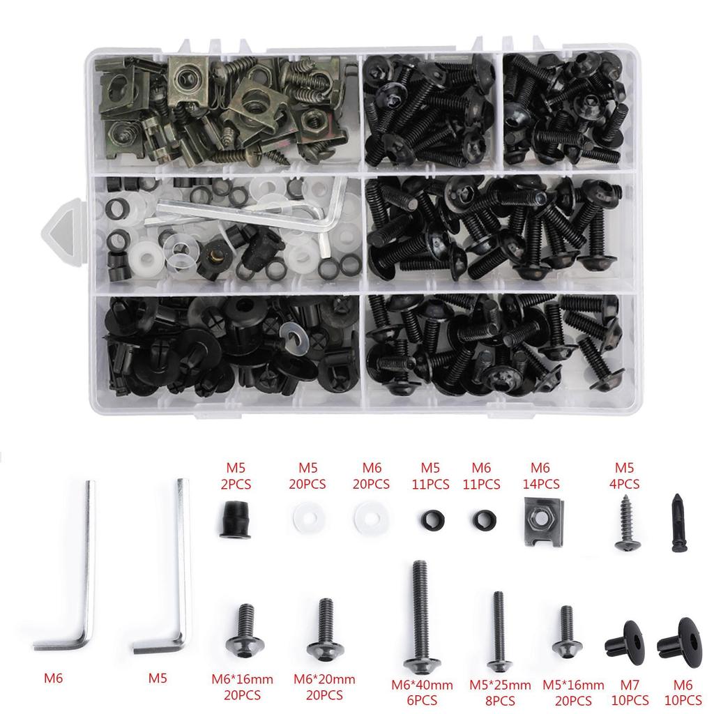 198PCS Motorcycle Sportbike Windscreen Fairing Bolts Kit Fastener Clips Screws for Honda Kawasaki Ducati