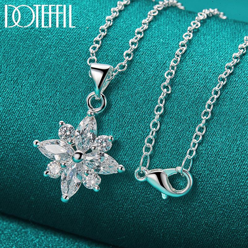 925 Sterling Silver AAA Zircon Flower Pendant Necklace 16-30 Chain For Woman Fashion Wedding Engagement Charm Jewelry