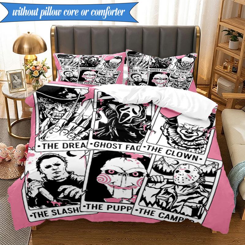 Horror Movie Characters 3pcs K-pop music group Bedding set,Ideal for Bedroom, Dormitory,Including Duvet Cover And 2pcs Pillowcases,Fan gifts