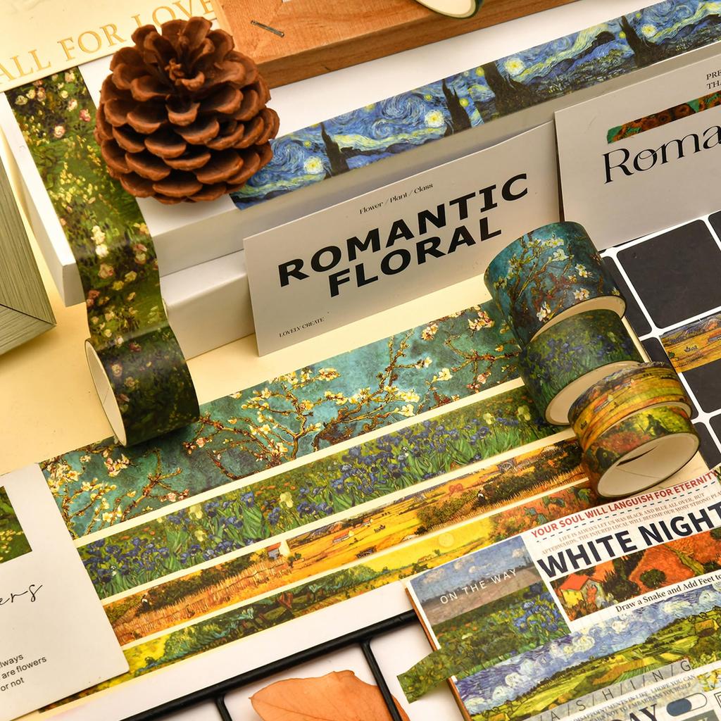 Songdao Washi Tape Sternen-Set Gold- und Silberfolie Ölgemälde Abdeckband Van Night Perfekt für und Geschenkverpackung x 2m Himmel, 25-Rollen-Band, Gogh-Stil