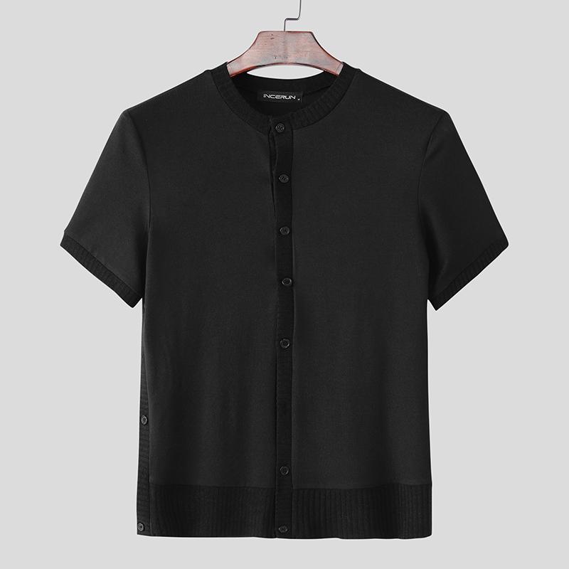 INCERUN Men Casual Short Sleeve Buttons Up Casual Fitted Tops T-shirts