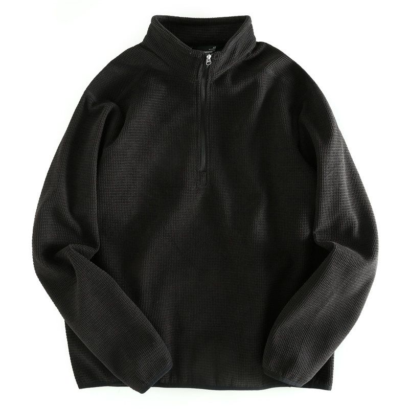 Outdoor Good Goods ~ Export Autumn and Winter Stand Collar Plaid Fleece-lined Warm Men s Hoodie Outerwear Foreign Trade Cattle Goods Fleece Jacket Black 3XL (Size)