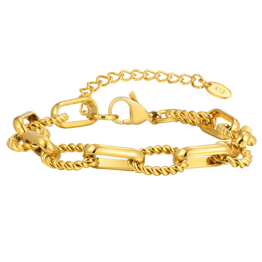 Stainless Steel Oval Twist Handmade Chain Gold Bracelet Female 2411