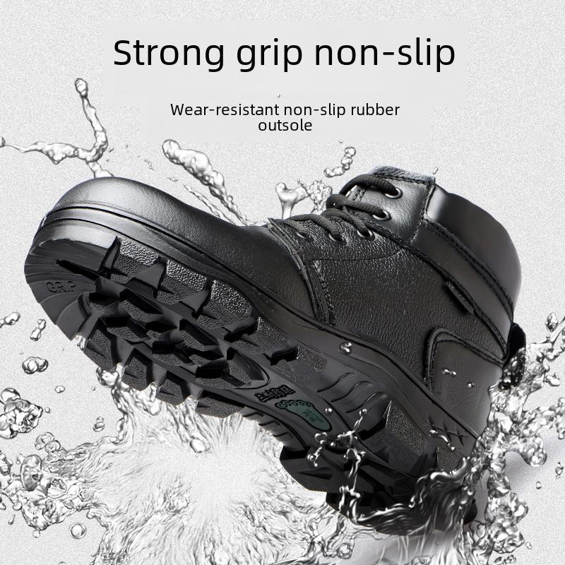 Pánské nepromokavé kožené bezpečnostní boty, vysoké s velurovou podšívkou, proti nárazu, proti propíchnutí, zimní pracovní obuv.