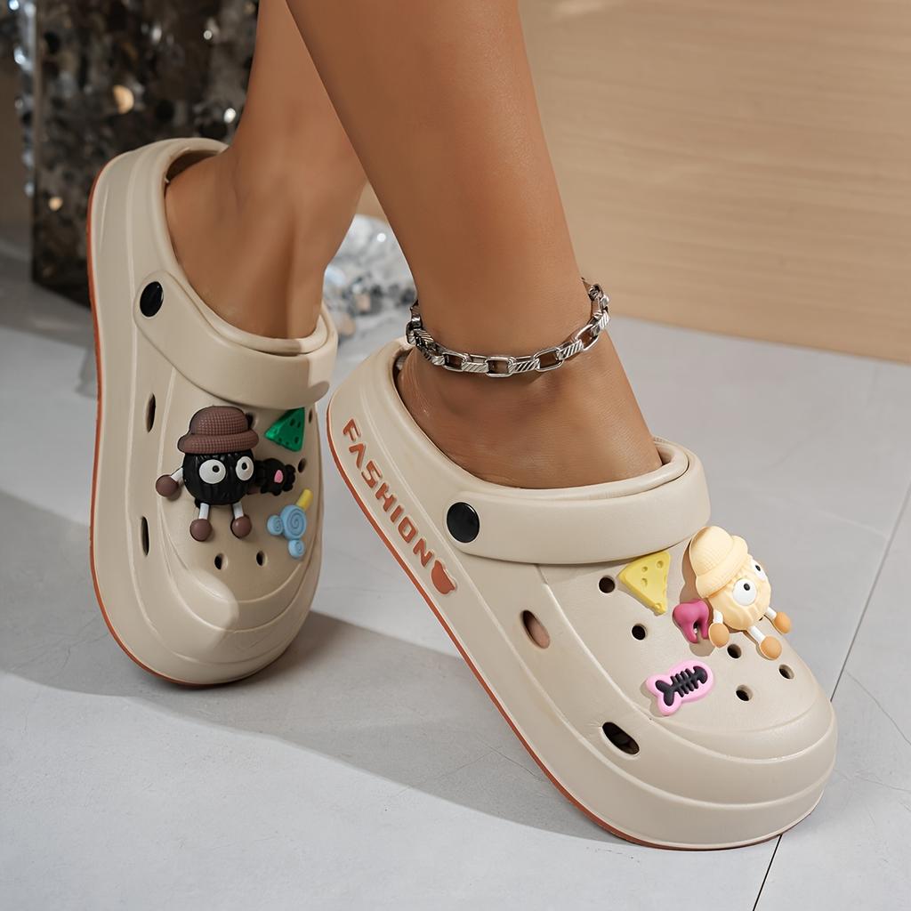 Women's Summer Casual Clogs Cute Cartoon Shoe Charms Height Increasing Non‑Slip Indoor Outdoor Slippers for Beach