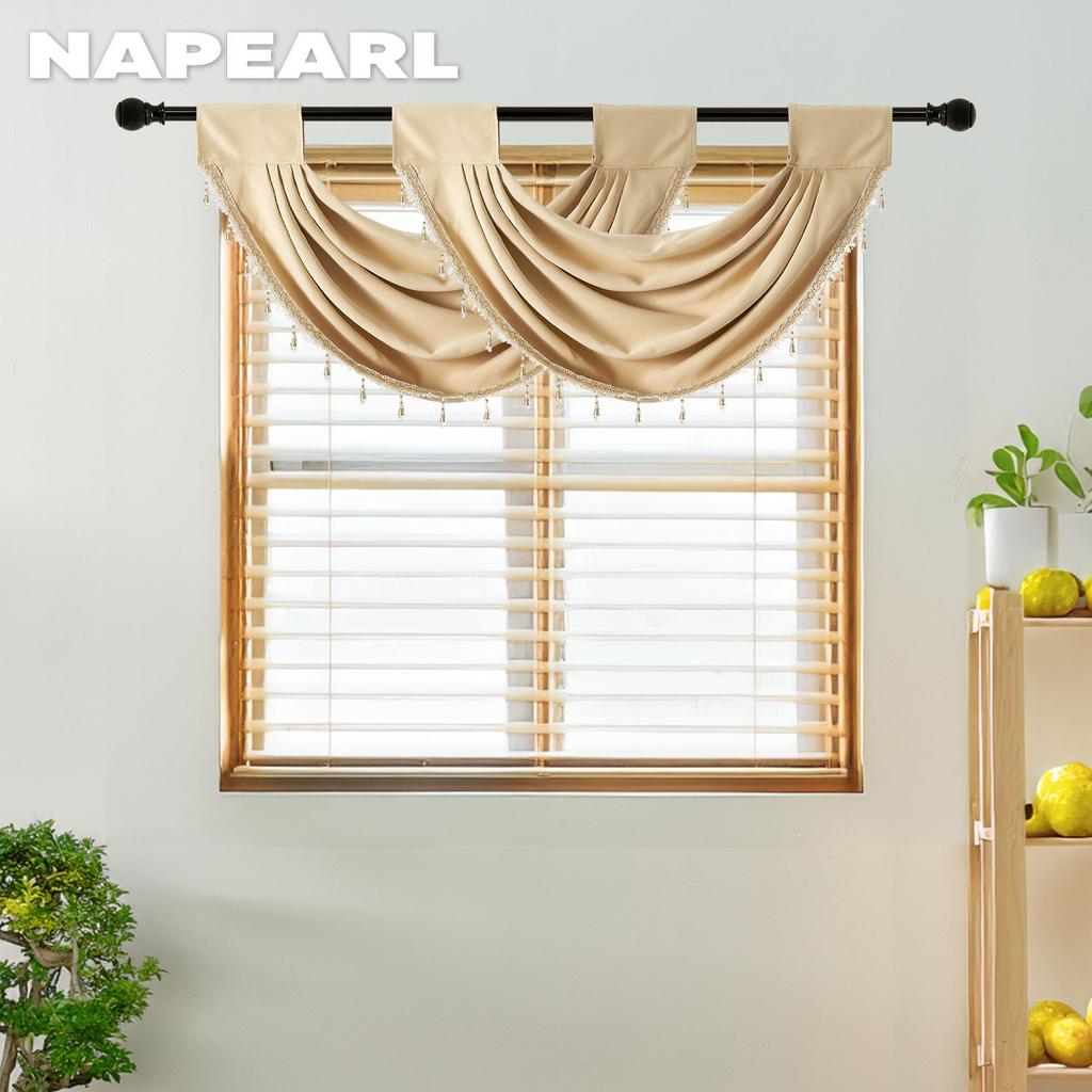 1 STK NAPEARL European Luxury Ensfarget Blondestrimmet gardinhode for småvindudekor 70x42cm