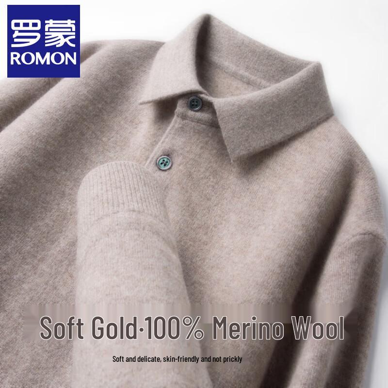 ROMON E Men's 100% Pure Wool Lapel Sweater