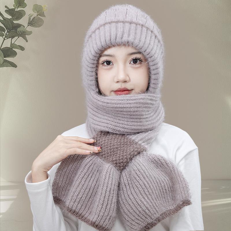 New Wool Hat Women's Autumn and Winter Fleece Thickened Scarf Integrated Snow Hat Squirrel Fleece Warm Internet Celebrity Hat