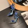 Eilyken Sexy Denim Butterfly-knot High Heels Women Sandals Hollow Out Ankle Strappy Shoes Summer Pointed Toe Zapatos Mujer
