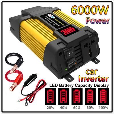 Invertor de energie solară 4000W/6000W Convertor de transformator de afișare a capacității de tensiune LED 12V la 110/220V Invertor USB dublu pentru aparate solare