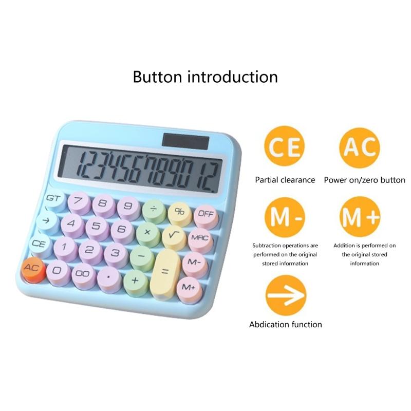 Cute 12 Digit Large LCD Display Calculator Mechanical Switches Calculator with Large LCD Display for Office Work Student