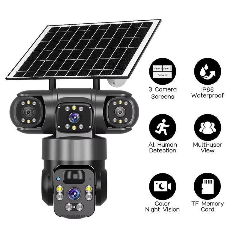 Panoramic 360-degree Three-screen Wireless Smart wifi/4G Solar Camera