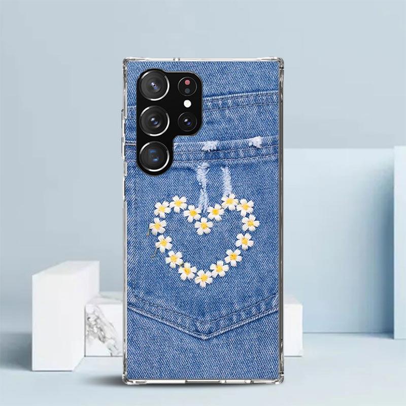 Jeans Cowboy Denim Printed Phone Case For Samsung Galaxy S24 S25 Edge S26 Ultra S22 S23 Plus S21 + S20 FE Soft TPU Back Cover Ga