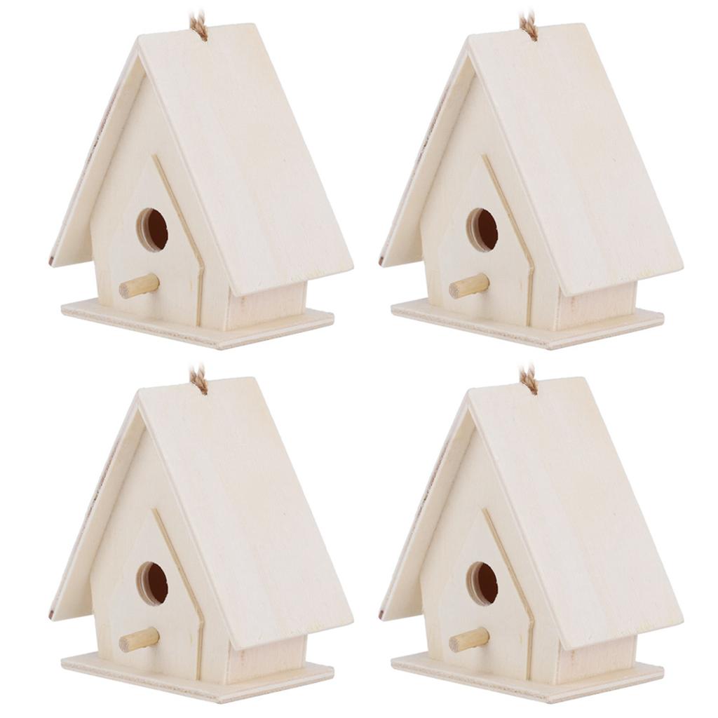 4Pcs Mini Hanging Wooden Bird House Nests Cage Ornament Crafts for Garden Courtyard Decor