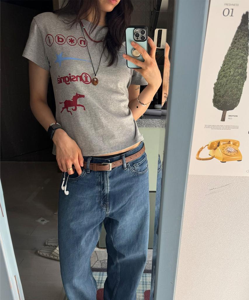 Nodi Signal Star Horse Crop Tee Melange Gray