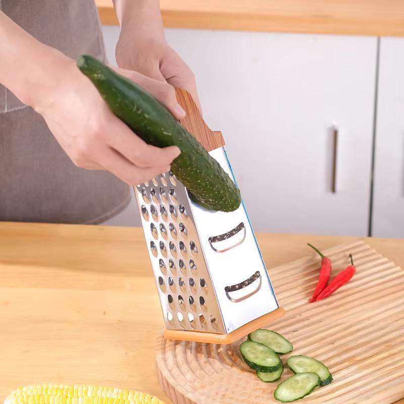 Stainless Steel Grater Portable Manual Vegetable Slicer Imitation Wood Handle Shredder Garlic Carrot Chopper Kitchen Tools