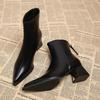 Premium Short Boots Women's Thick Heel Small Fragrant Pointed Martin Boots High Heels Small Ankle Boots Korean Black Thin Boots