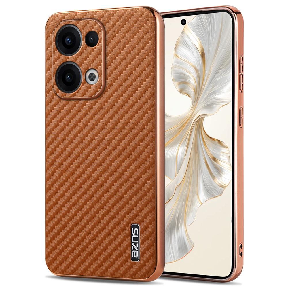 

AZNS для Oppo Reno13 5G (Глобальный) Чехол Гальваническое покрытие Текстура углеродного волокна ПУ+ТПУ Чехол для телефона Brown