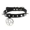 Spiked Choker Necklace PU Leather Goth Choker Collar with Pentagrams Pendant Punk Rock Collar Adjustable for Women Men