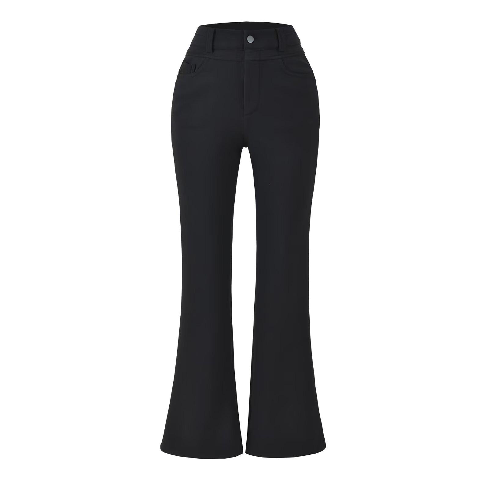 Women s High-Waisted Khaki Plush Flared Trousers - Slimming & Body-Shaping, Autumn/Winter 2026 Medium чёрный